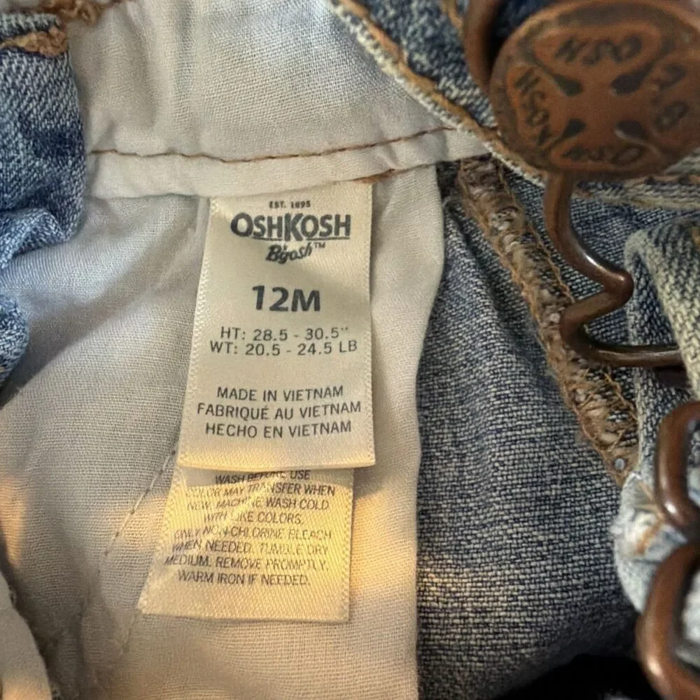 Oshkosh Girls Size 12M Jumper Overall Dress Jean Denim Vestback Cotton Pocket